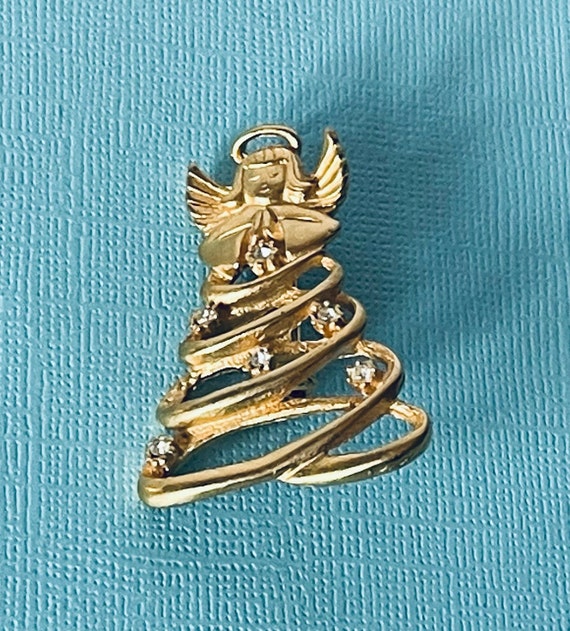 Vintage angel brooch, rhinestone angel pin, angel… - image 2