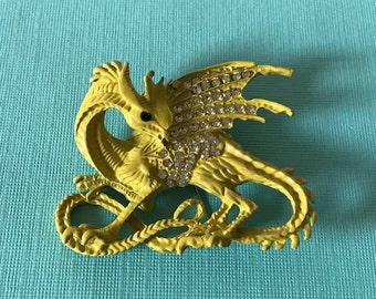 rhinestone dragon brooch, rhinestone dragon pin, yellow dragon brooch, yellow dragon pin, chinese dragon pin dragon jewelry, dungeons throne