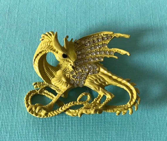 rhinestone dragon brooch, rhinestone dragon pin, … - image 1