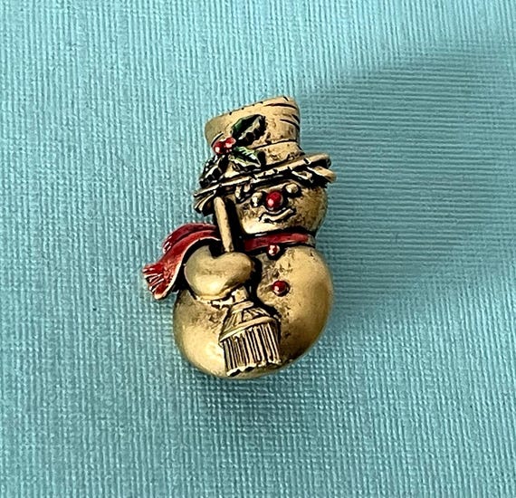 Vintage snowman brooch, gold snowman pin, Christmas jewelry, holiday pin, snowman jewelry, Frosty the snowman, Christmas brooch, Frosty pin