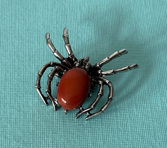 Spider brooch, flame jasper spider pin, tarantula… - image 1