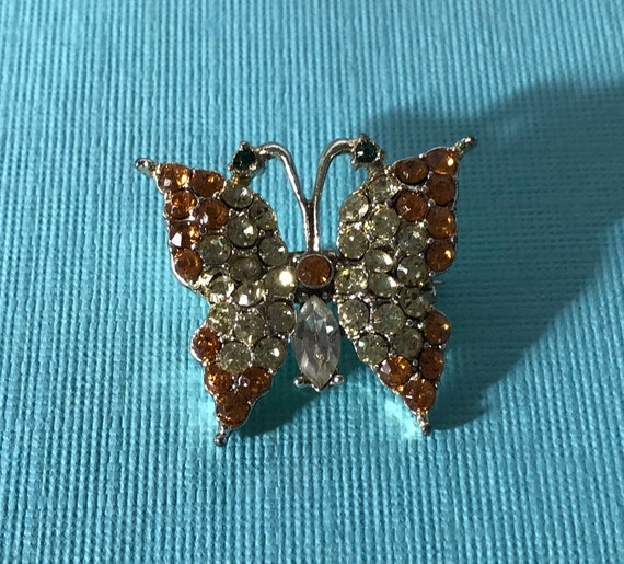 Vintage rhinestone butterfly pin, butterflies, rh… - image 1