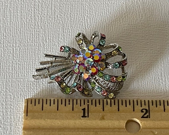 Vintage flower brooch, rhinestone flower brooch, … - image 6