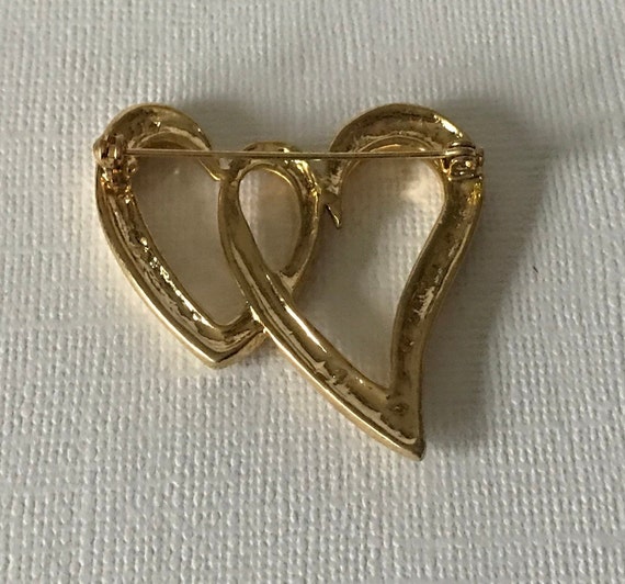 Vintage heart brooch, double heart brooch, rhines… - image 4