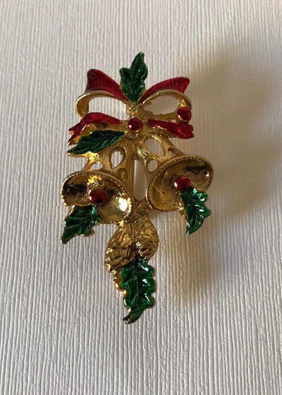 Vintage jingle bells brooch, Christmas brooch, Ch… - image 2