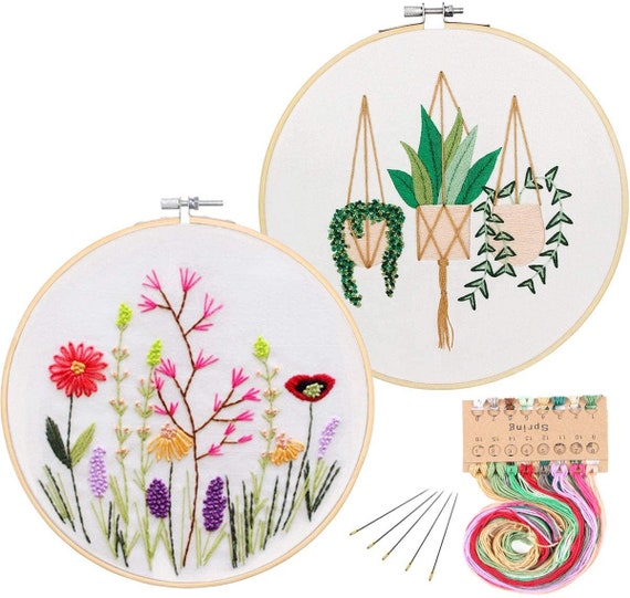 2 Pack Embroidery Starter Kit With Pattern, Full Range of Stamped  Embroidery Kit Including Embroidery Cloth With Pattern, Bamboo Embroidery 