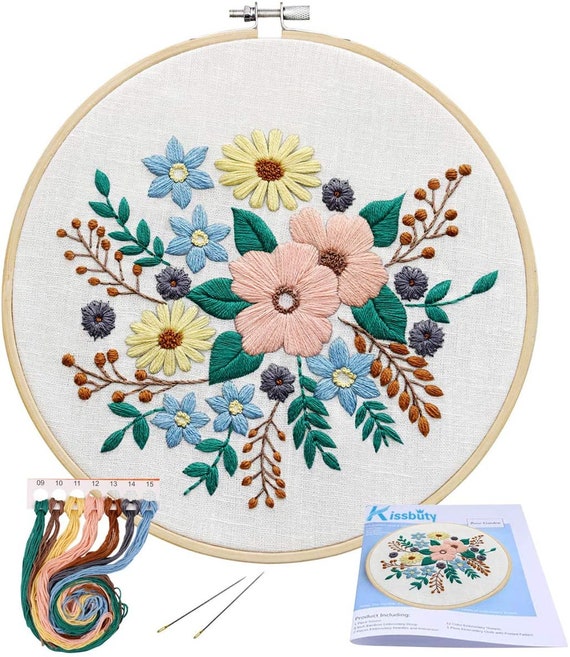 Full Range of Embroidery Starter Kit With Pattern Stamped Embroidery Kit  Including Embroidery Cloth With Pattern, Bamboo Embroidery Hoop -   Norway