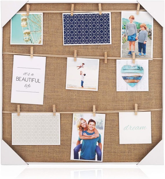 Collage Picture Board Set. DIY Photo Display with Clips. Rustic White Wood  Picture Holder (4x6 or 5x7) for Desk or Hanging Wall Decor. Instax or