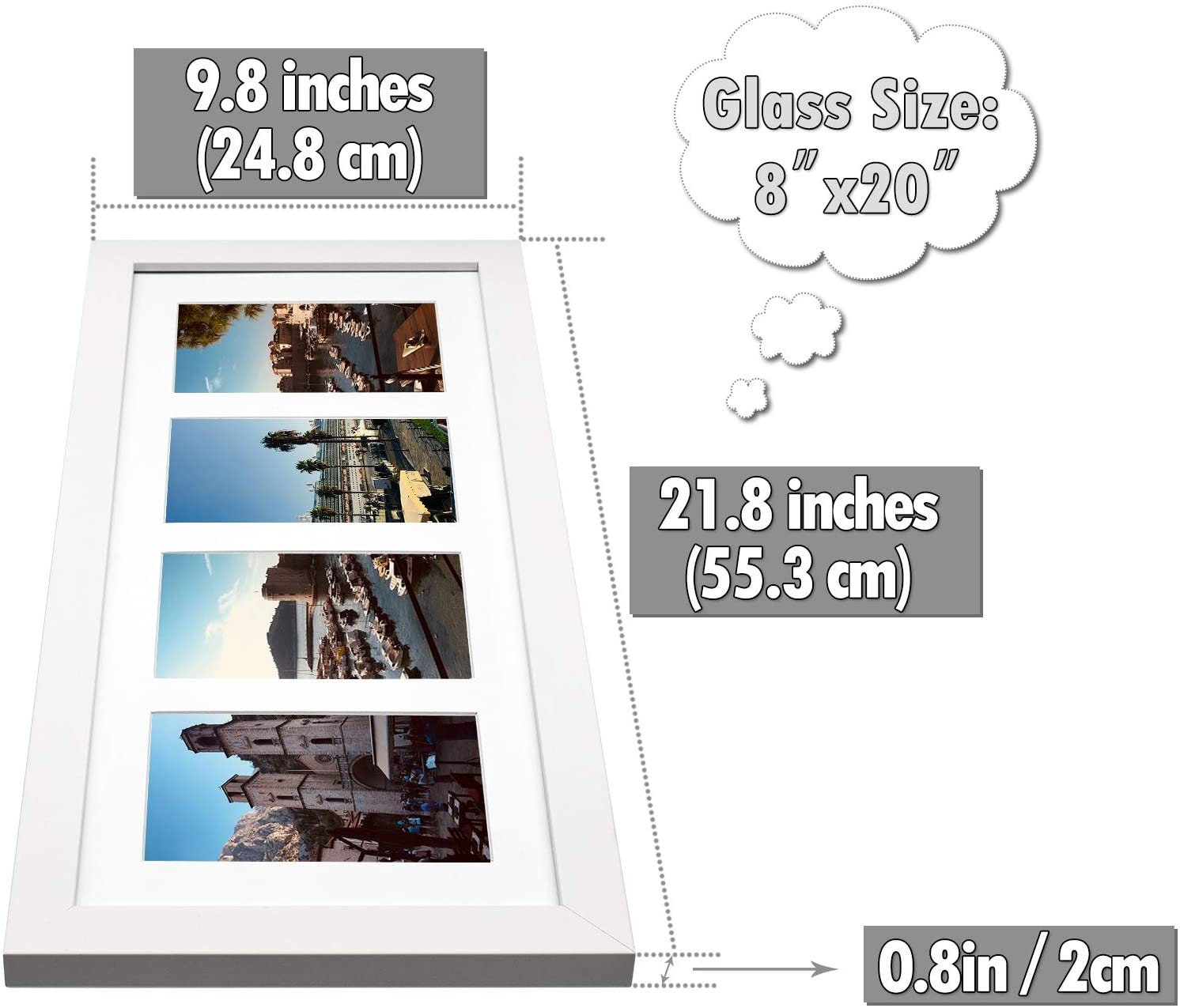 Hokku Designs 8x20 Black Photo Collage Frame, Displays Four 4x6 inch  Photos, Metal Frame with Real Glass