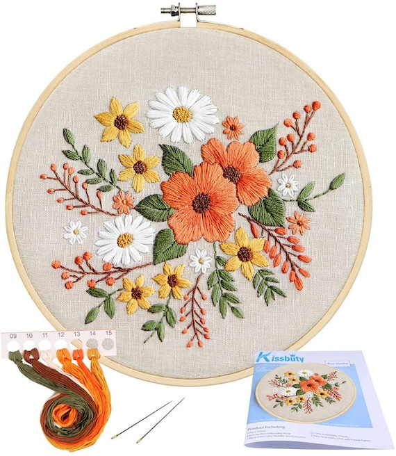 (Embroidery Kit-8) - Full Range of Embroidery Starter Kit with Pattern, Kissbuty Cross Stitch Kit Including Embroidery Cloth with Plant Pattern