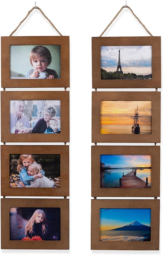 Wood Photo Collage Picture Frame Walnut Finish Total 8 Opening for