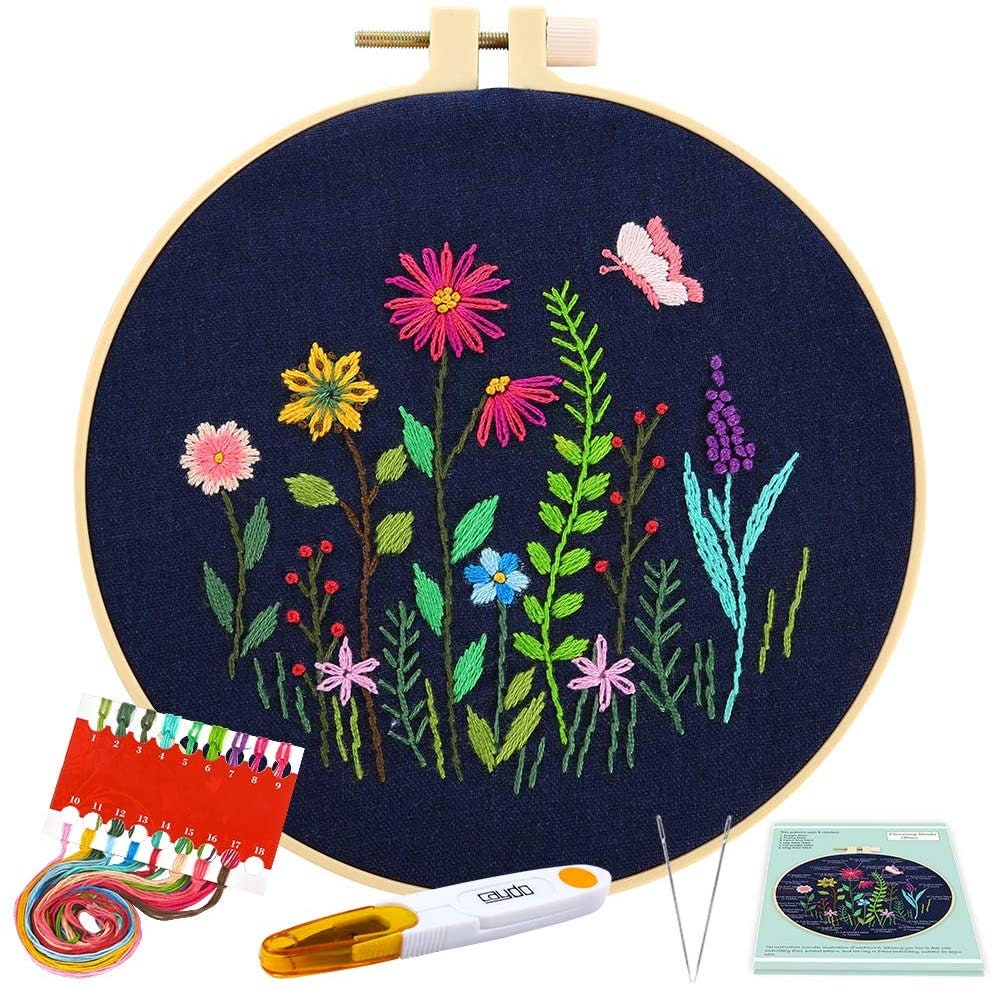 3 Pack Embroidery Starter Kit with Pattern, Embroidery Starter Kit for  Adults Beginners, Including Stamped Embroidery Cloth with 1 Embroidery  Hoops, Color Threads and Tool(Mothers Day Gifts)