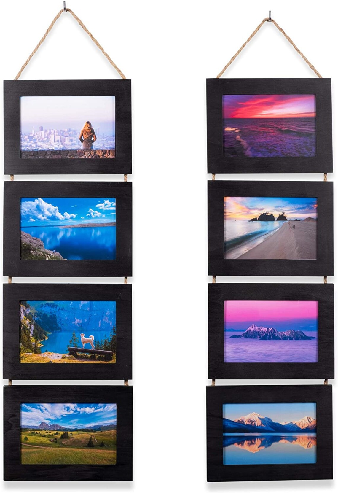 Wood Photo Collage Picture Frame Black Finish Total 8 Opening Etsy