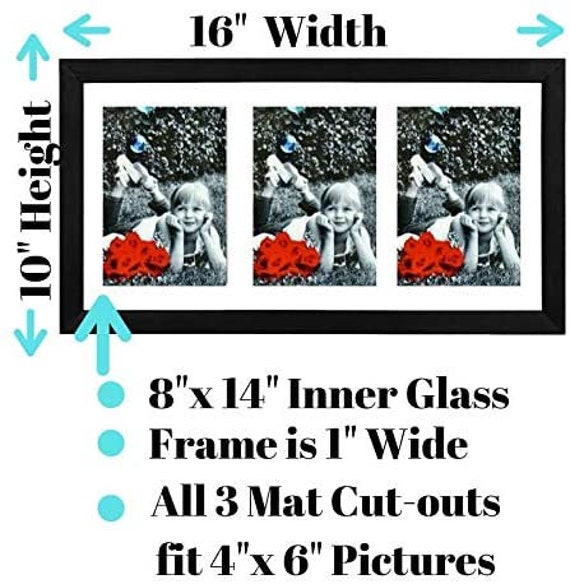 10x14 Wood Collage Frame with Black Mat For 4 4x6 Pictures