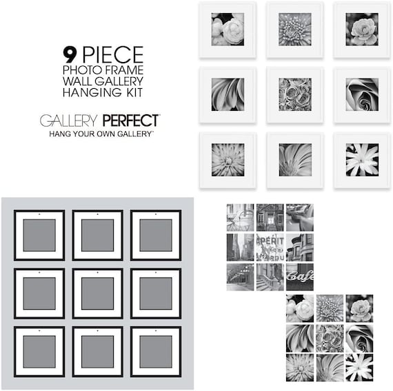 Gallery Perfect Set of 9 Piece White Square Photo Frames with