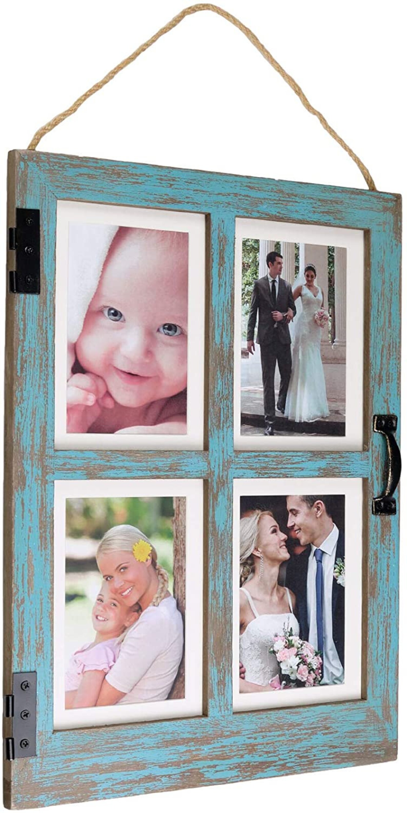 Vintage Farmhouse Window Photo Frame Rustic Hanging Distressed Wood