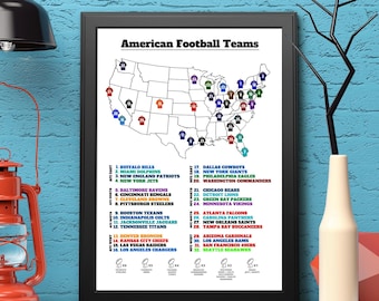 NFL Teams Map Art Print: American Football Conference - A4 or A3