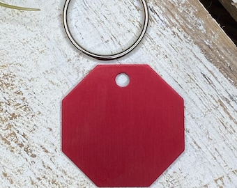 Red Personalized Engraved Dog or Cat Tag. Pet ID Tags. Red Stop Sign. Custom