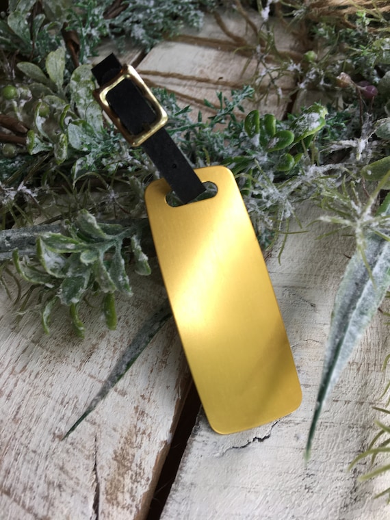 Gold Personalized Engraved Luggage Tag. Gold with leather Etsy