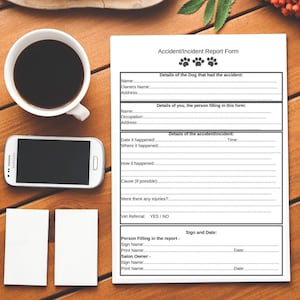 Dog Grooming Accident Report Form A4 - Instant Download