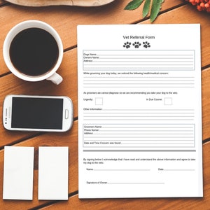 Dog Grooming Vet Referral Form A4 - Instant Download