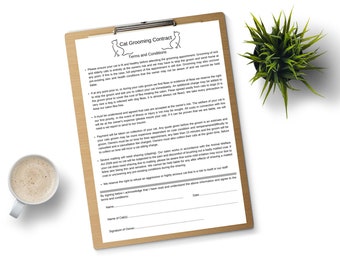Cat Grooming Contract A4 - Instant Download