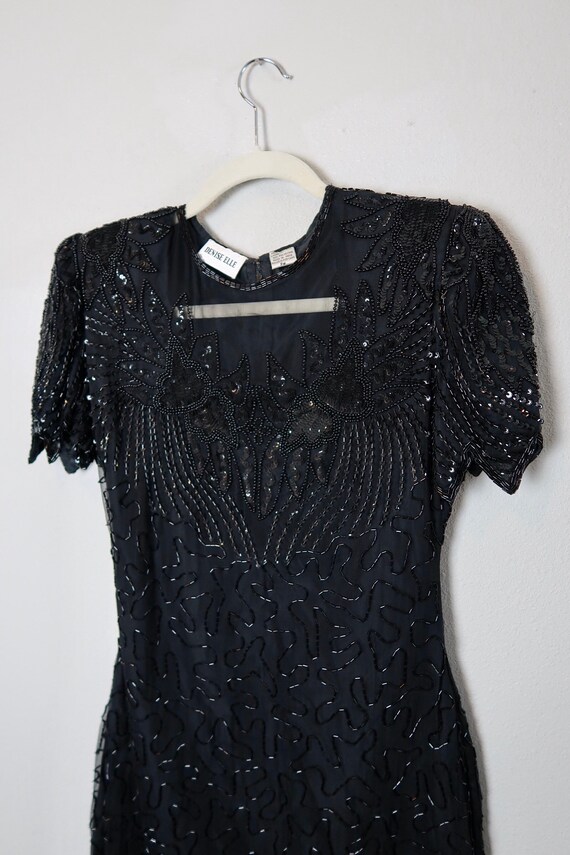 Vintage 80s black Denise Elle beaded sequins dress