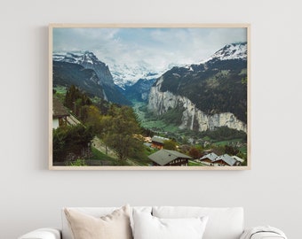 Switzerland Photography - Swiss Valley Print, Mountains Wall Art, Lauterbrunnen Photo, Swiss Alps, Swiss Wall Decor, Switzerland Prints