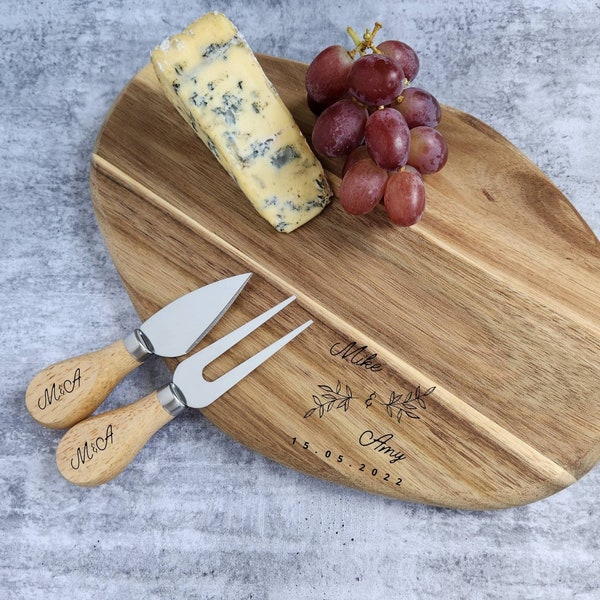 Engraved Wedding Gift Cheese Board, Bride & Groom Chopping Board, Small Wooden Serving Board, Personalised Anniversary Gift