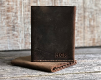 Cartera delgada para tarjetas, billetera plegable personalizada, billetera de cuero desgastado para él, regalo de cumpleaños, regalo para novio