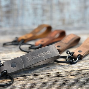 Handmade leather keychain, Black Hardware, personalized key fob, leather initial keychain, Made in USA, quick shipping wedding gift image 2