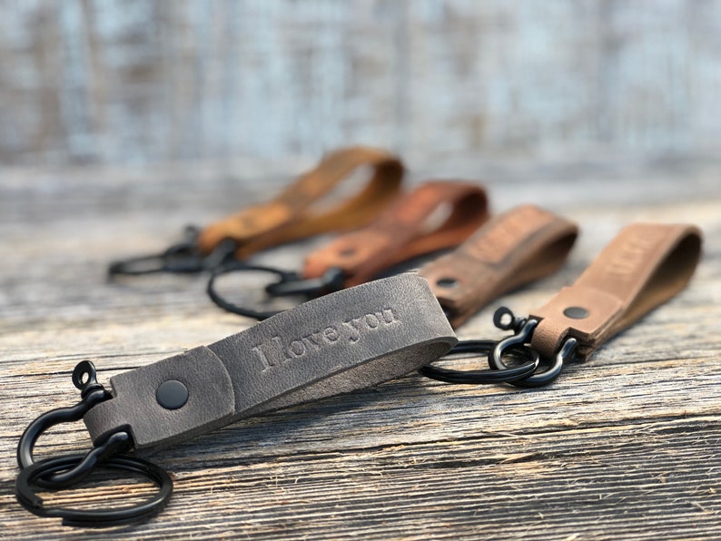 Handmade leather keychain, Black Hardware, personalized key fob, leather initial keychain, Made in USA, quick shipping wedding gift image 2