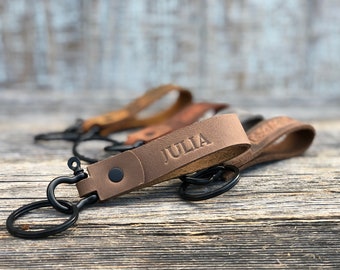 Handmade leather keychain, Black Hardware, personalized key fob, leather initial keychain, Made in USA, quick shipping wedding gift