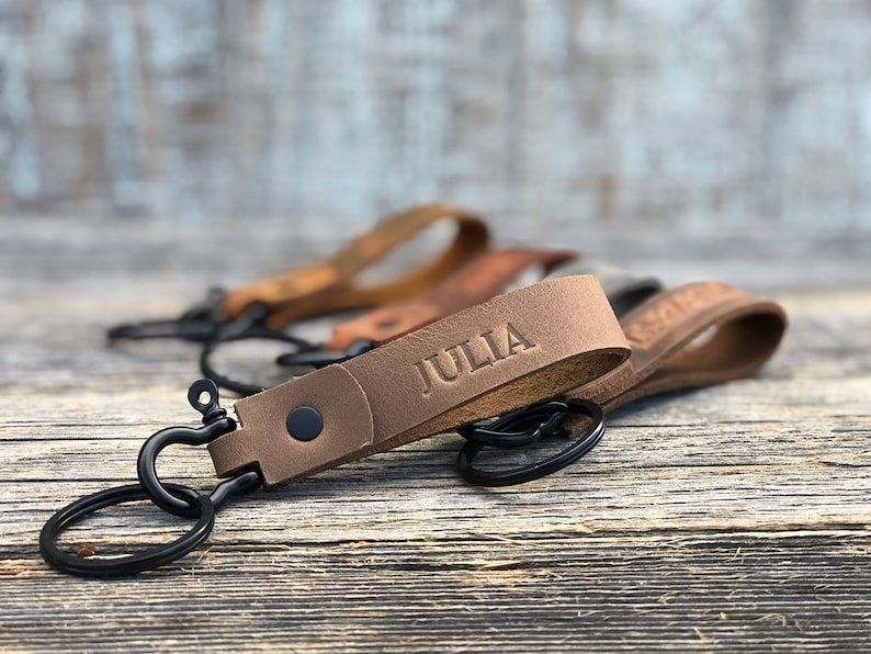 Handmade leather keychain, Black Hardware, personalized key fob, leather initial keychain, Made in USA, quick shipping wedding gift image 1