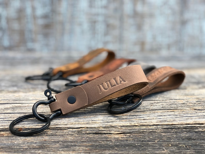 Handmade leather keychain Black Hardware personalized key Etsy