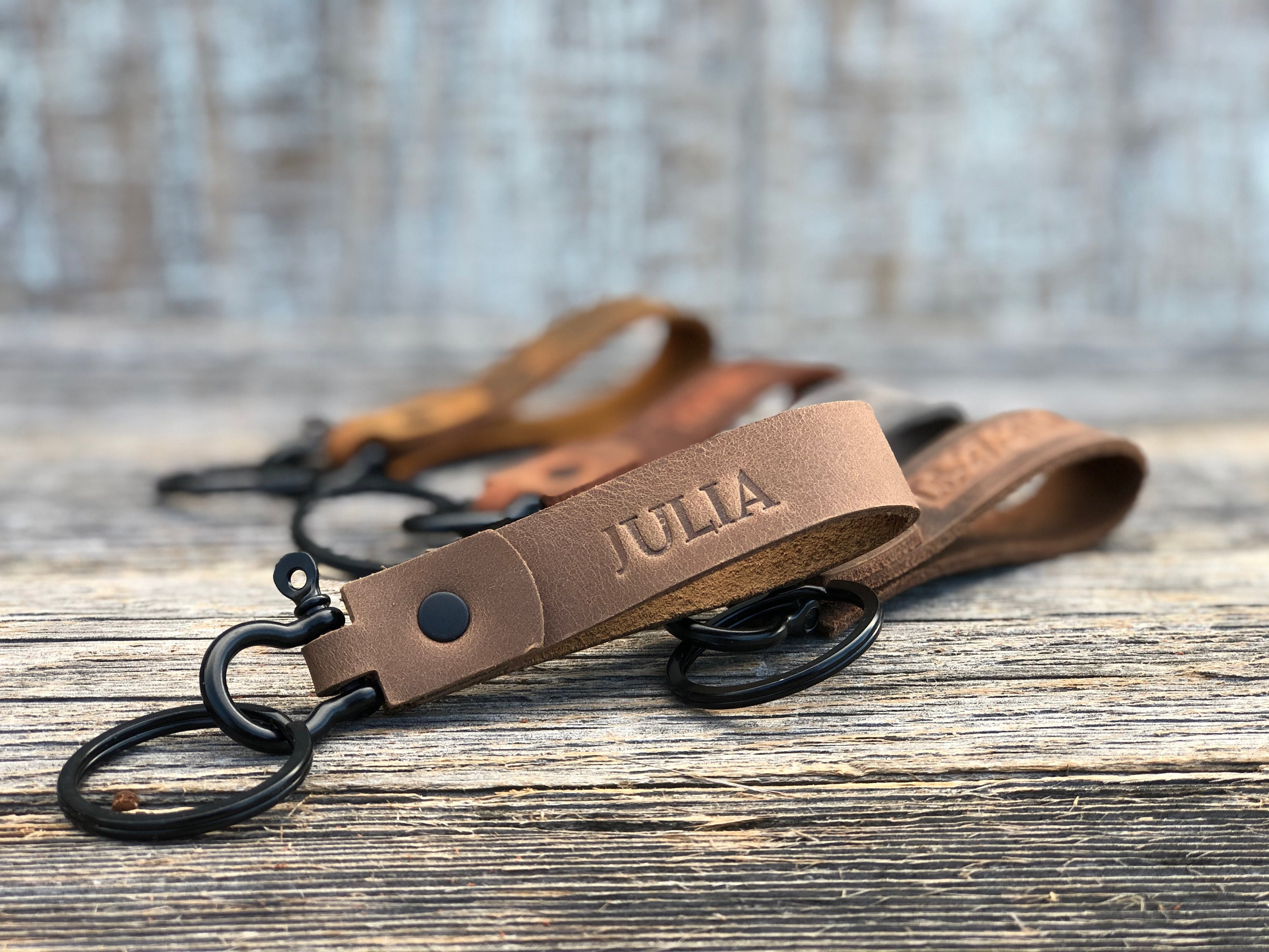 QBUC Leather Wristlet Keychain - With D-Ring, Carabiner & Key Rings, Anti-Lost Wristband For Women