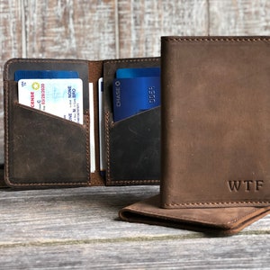 Billetera minimalista plegable, billetera de cuero para tarjetas, billetera para padrinos de boda, billetera unisex para tarjetas, billetera neutra en cuanto al género, billetera personalizada para padrinos de boda