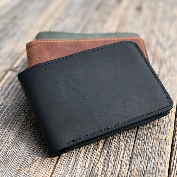 Cartera bifold clásica, cartera de cuero para hombre, cartera de cuero, cartera monograma, cartera personalizada, cartera de regalo