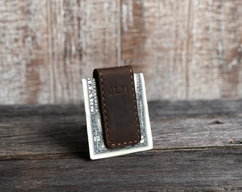 Personalized Leather Money Clip. Custom Money Clip. Engraved Money Clip. Minimalist Gift. Wedding Gift. Groomsmen Gift. Money Clip for Men