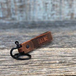 Handmade leather keychain, Black Hardware, personalized key fob, leather initial keychain, Made in USA, quick shipping wedding gift Burgundy