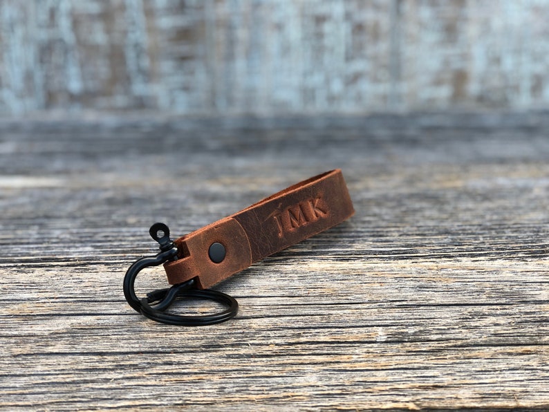 Handmade leather keychain, Black Hardware, personalized key fob, leather initial keychain, Made in USA, quick shipping wedding gift Burgundy