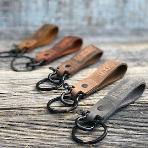 Handmade leather keychain, Black Hardware, personalized key fob, leather initial keychain, Made in USA, quick shipping wedding gift image 3