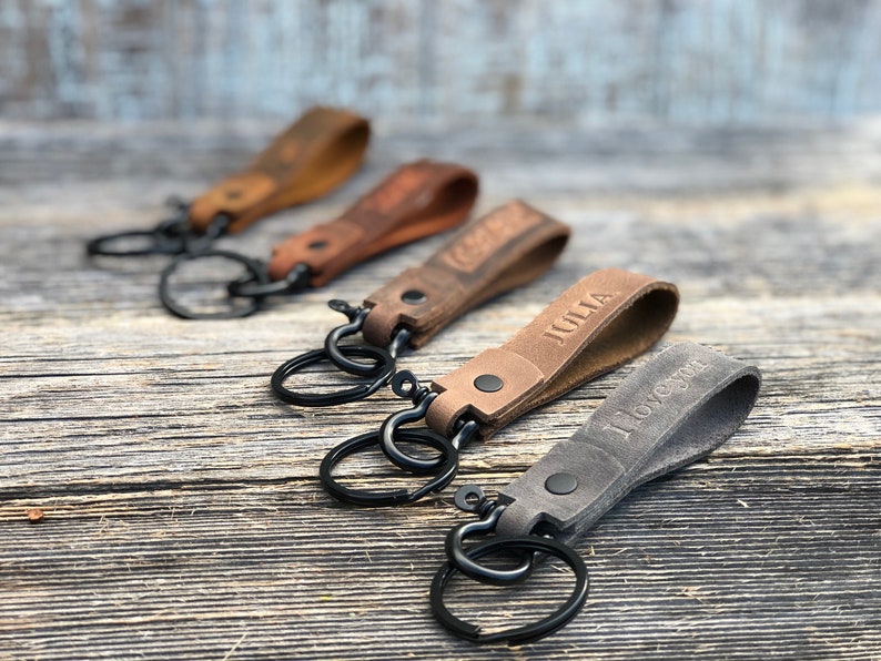 Handmade leather keychain, Black Hardware, personalized key fob, leather initial keychain, Made in USA, quick shipping wedding gift image 3