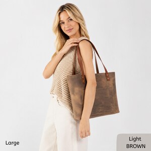 Personalized Distressed Leather Tote Bag – Women’s Leather Shoulder Bag, Laptop Tote with Pockets, Gift for Her image 5