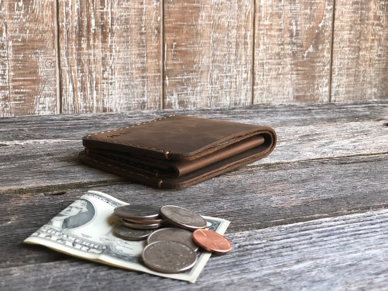 Mens Wallet with Coin Pocket, Mens coin wallet, Personalized Bifold Wallet, Monogram Mens wallet, Gift for him image 6