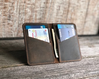 Personalized Leather Wallet, Minimalist Wallet, Leather Bifold Wallet, Distressed Leather Slim Bifold Wallet, Fathers Day Gift