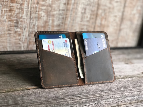 Personalized Leather Wallet, Minimalist Wallet, Leather Bifold Wallet, Distressed Leather Slim Bifold Wallet, Fathers Day Gift