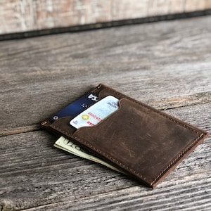 Slim Leather Card Holder, Personalized Wallet, Minimalist Front Pocket wallet, Handmade Small ID Card Wallet, Anniversary Gift For Him Men image 10