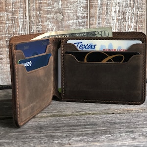 Slim Leather Wallet, DATE NIGHT, Personalized Bifold Wallet, Handmade Wallet for Men, Mens birthday gift, Monogram Mens wallet image 2