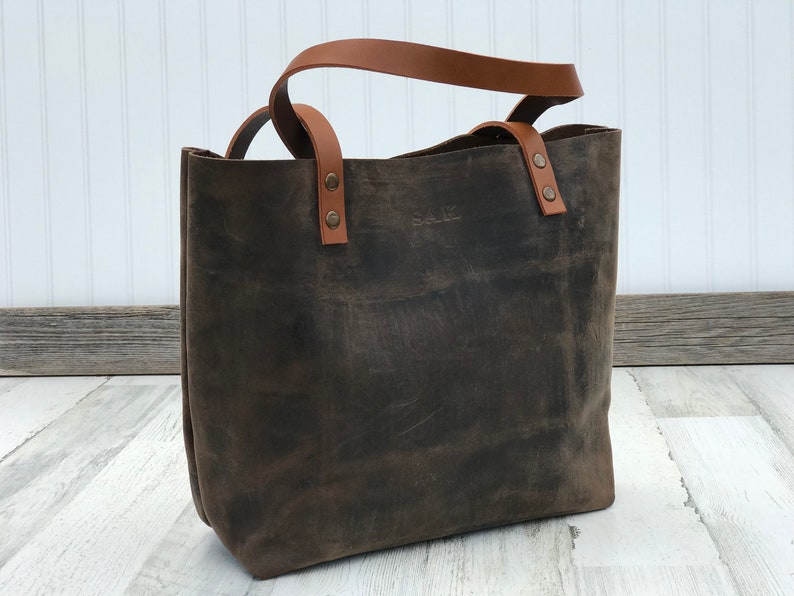 Classic Leather Tote, Everyday use tote bag, Laptop Work Student Bag, Personalized Leather Shoulder Bag, Mothers Day Gift image 8